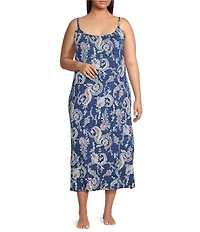 Lauren Ralph Lauren Plus Size Paisley Print Sleeveless Scoop Neck Knit Ballet Nightgown