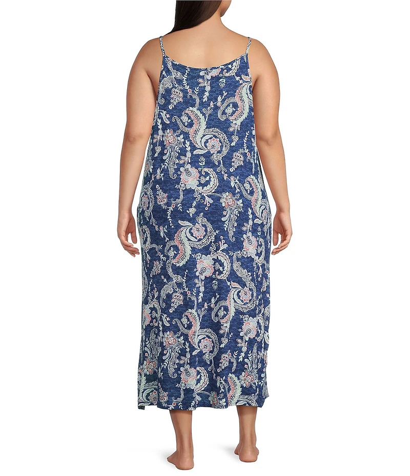 Lauren Ralph Lauren Plus Size Paisley Print Sleeveless Scoop Neck Knit Ballet Nightgown