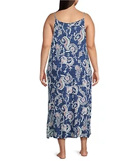 Lauren Ralph Lauren Plus Size Paisley Print Sleeveless Scoop Neck Knit Ballet Nightgown
