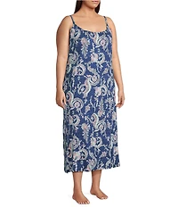 Lauren Ralph Lauren Plus Size Paisley Print Sleeveless Scoop Neck Knit Ballet Nightgown