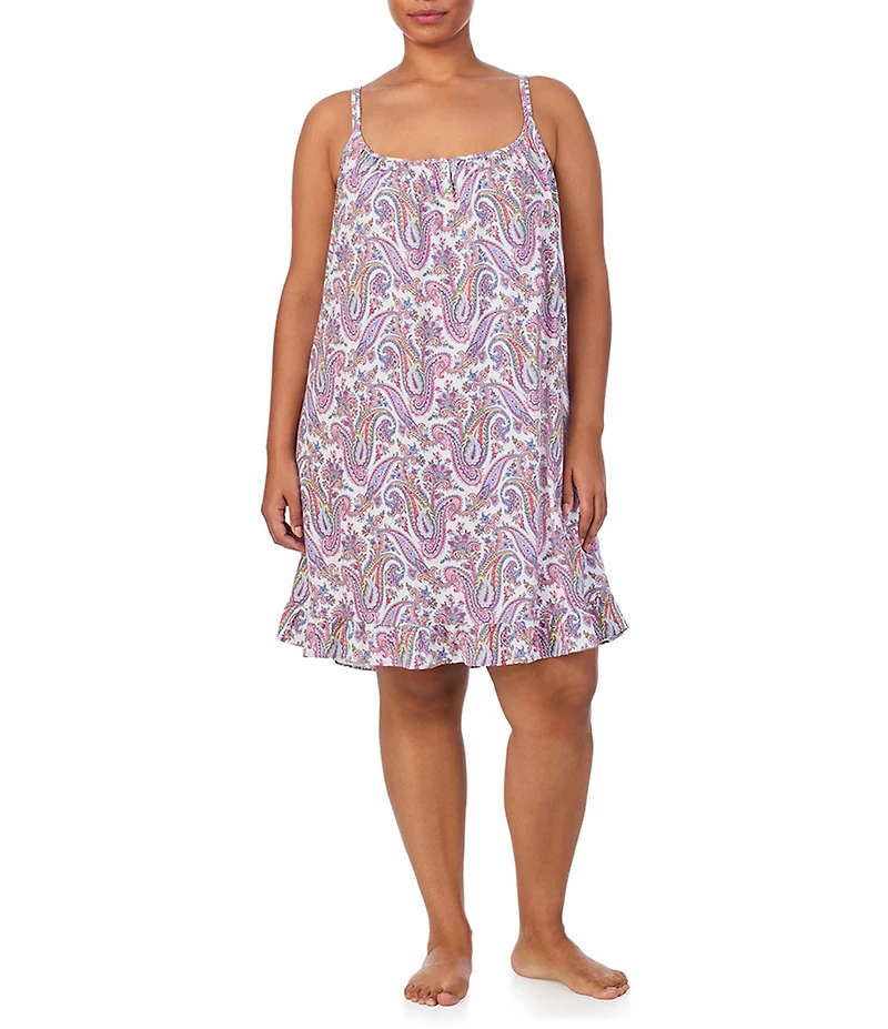 Lauren Ralph Lauren Plus Size Paisley Print Sleeveless Scoop Neck Knit Short Nightgown