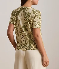 Lauren Ralph Lauren Plus Size Palm Frond Print Round Neck Short Sleeve Sweater