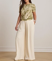 Lauren Ralph Lauren Plus Size Palm Frond Print Round Neck Short Sleeve Sweater
