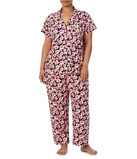 Lauren Ralph Lauren Plus Size Pink Bouquet Print Short Sleeve Notch Collar Knit Pajama Set