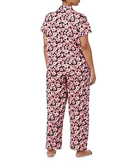 Lauren Ralph Lauren Plus Size Pink Bouquet Print Short Sleeve Notch Collar Knit Pajama Set