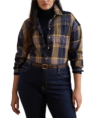 Lauren Ralph Lauren Plus Size Plaid Cotton Twill Woven Relaxed Fit Shirt