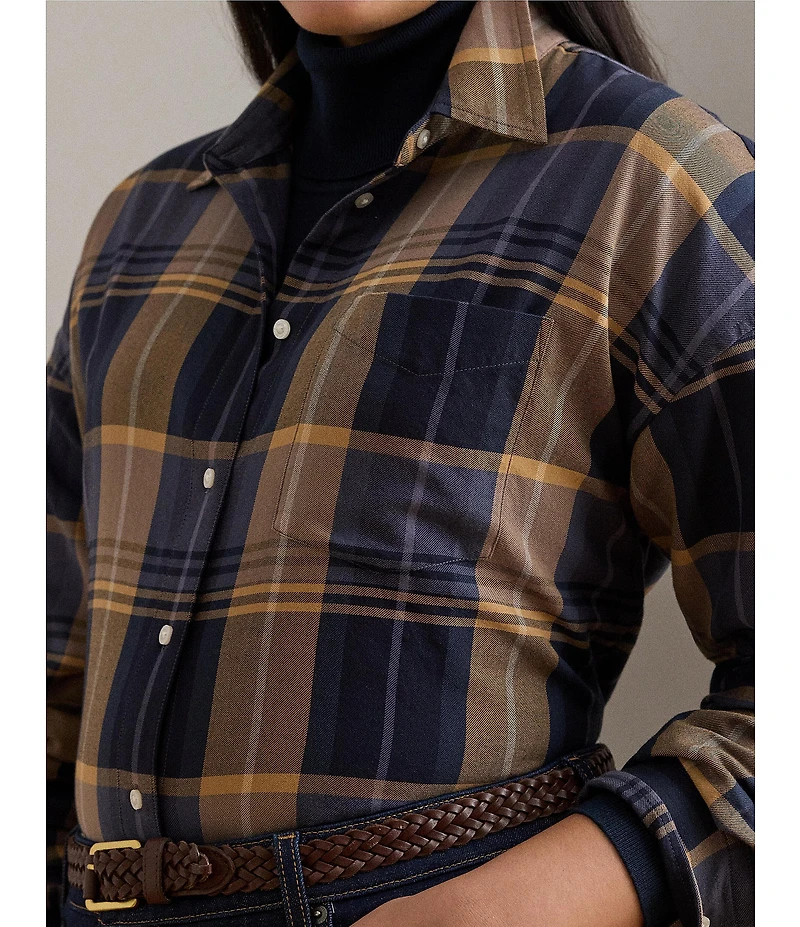 Lauren Ralph Lauren Plus Size Plaid Cotton Twill Woven Relaxed Fit Shirt