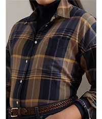 Lauren Ralph Lauren Plus Size Plaid Cotton Twill Woven Relaxed Fit Shirt