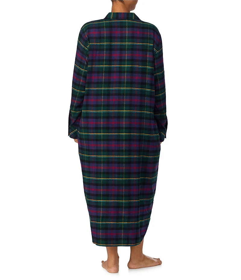 Lauren Ralph Lauren Plus Size Plaid Long Sleeve Notch Collar Button-Front Brushed Twill Holiday Sleepshirt