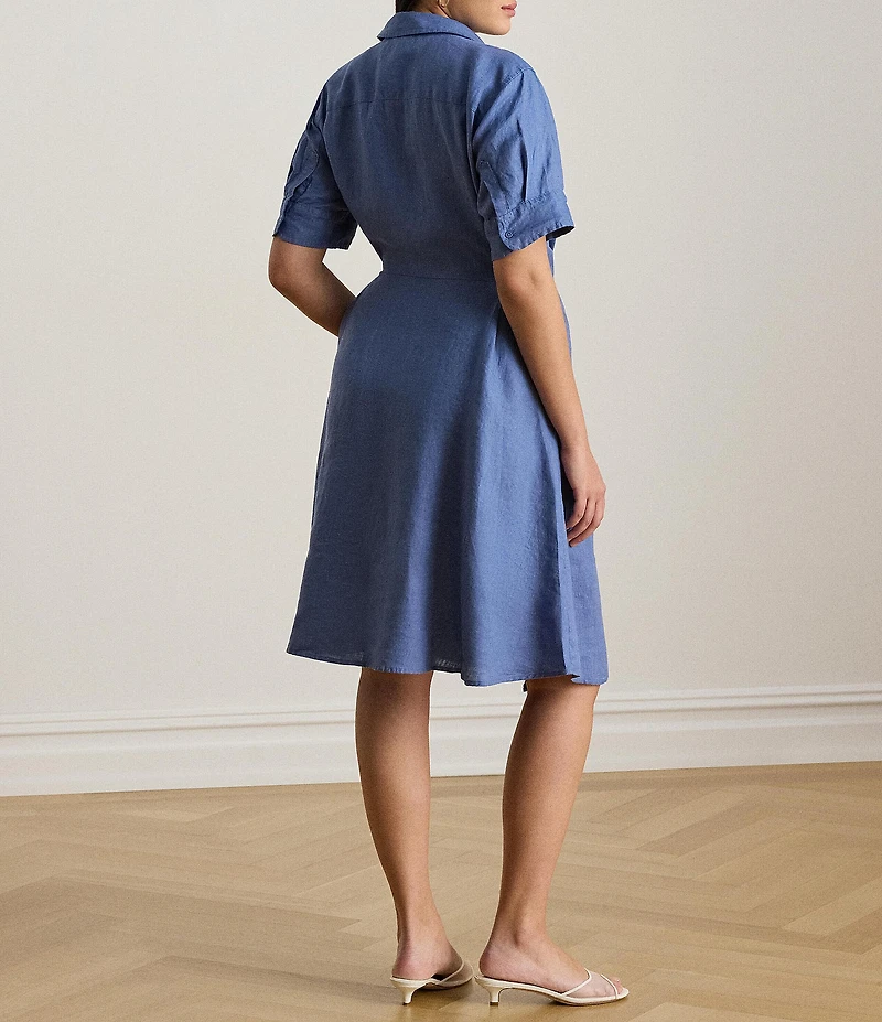 Lauren Ralph Lauren Plus Size Point Collar Elbow Sleeve Tie Front Shirt Dress