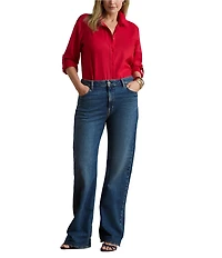 Lauren Ralph Lauren Plus Size Point Collar Long Roll-Tab Sleeve Button Front Linen Shirt