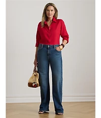 Lauren Ralph Lauren Plus Size Point Collar Long Roll-Tab Sleeve Button Front Linen Shirt