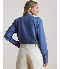 Lauren Ralph Lauren Plus Size Point Collar Long Roll-Tab Sleeve Button Front Linen Shirt