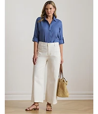 Lauren Ralph Lauren Plus Size Point Collar Long Roll-Tab Sleeve Button Front Linen Shirt
