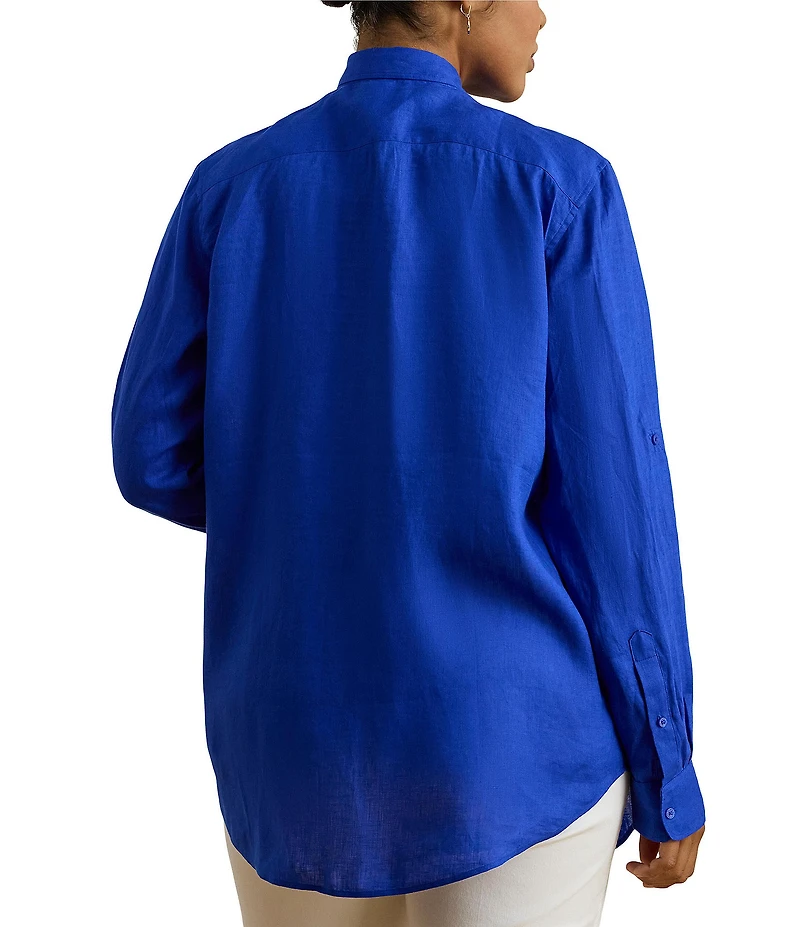 Lauren Ralph Lauren Plus Size Point Collar Long Roll-tab Sleeve Button-Front Linen Shirt