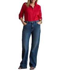 Lauren Ralph Lauren Plus Size Point Collar Long Roll-Tab Sleeve Button Front Linen Shirt