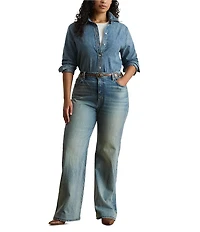 Lauren Ralph Lauren Plus Size Point Collar Long Sleeve Button-Front Shirt