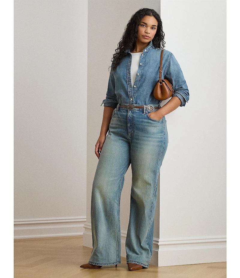 Lauren Ralph Lauren Plus Size Point Collar Long Sleeve Button-Front Shirt