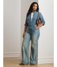 Lauren Ralph Lauren Plus Size Point Collar Long Sleeve Button-Front Shirt