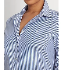 Lauren Ralph Lauren Plus Size Easy Care Striped Print Point Collar Shirttail Hem Long Sleeve Shirt