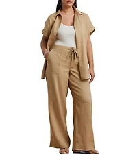 Lauren Ralph Lauren Plus Size Point Collar Short Double-Rolled Cuff Button Front Linen Shirt