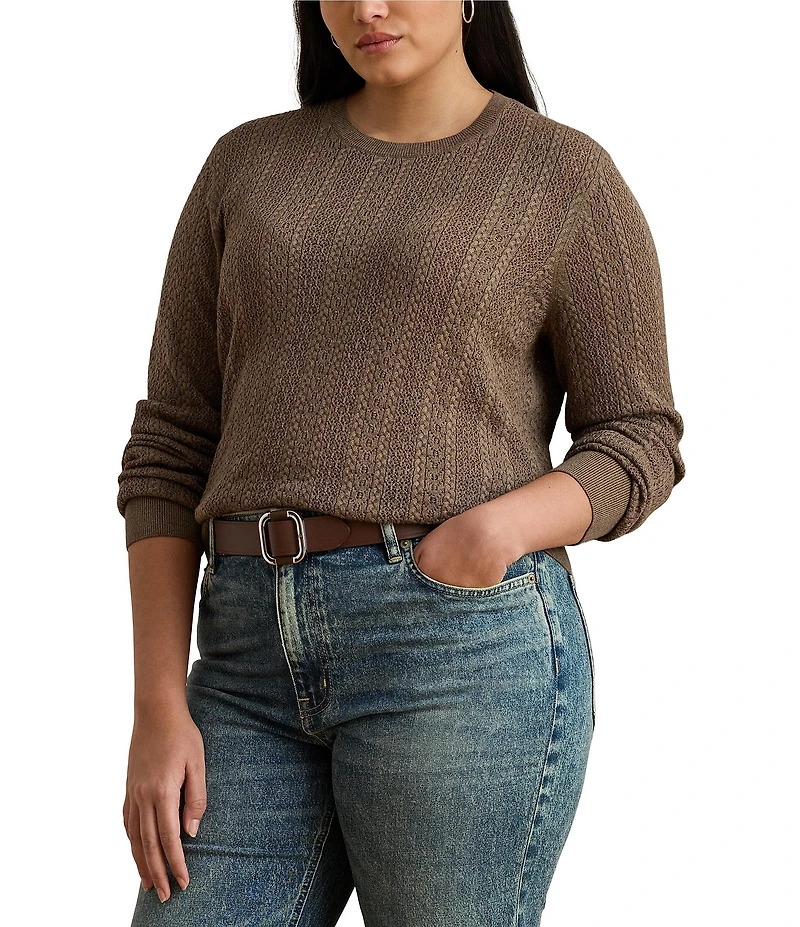 Lauren Ralph Lauren Plus Size Pointelle Knit Cotton-Blend Sweater