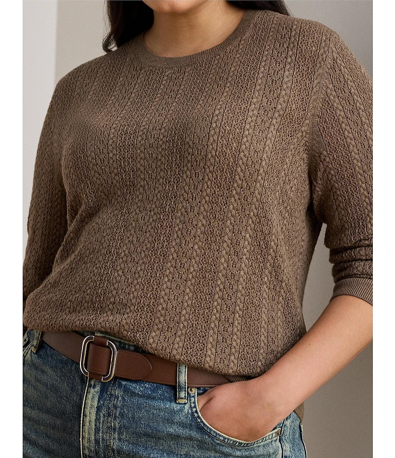 Lauren Ralph Lauren Plus Size Pointelle Knit Cotton-Blend Sweater