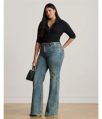 Lauren Ralph Lauren Plus Size Rib-Knit Polo Collar 3/4 Sleeve Shirt