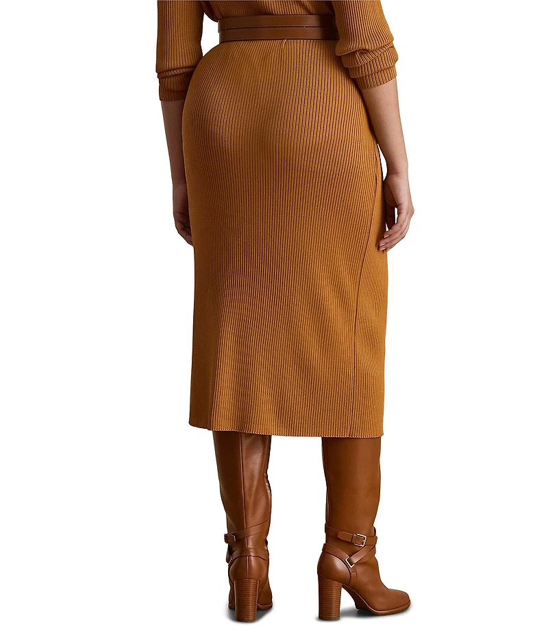 Lauren Ralph Lauren Plus Size Rib-Knit Pull-On Side Slit Midi Coordinating Pencil Skirt