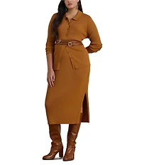 Lauren Ralph Lauren Plus Size Rib-Knit Pull-On Side Slit Midi Coordinating Pencil Skirt