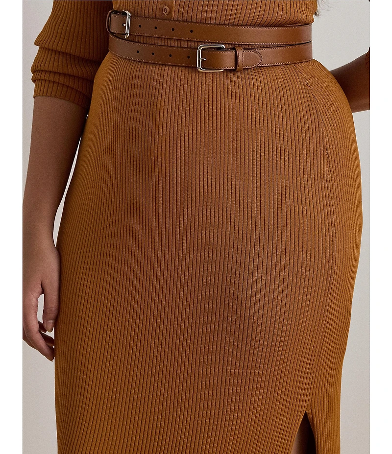 Lauren Ralph Lauren Plus Size Rib-Knit Pull-On Side Slit Midi Coordinating Pencil Skirt