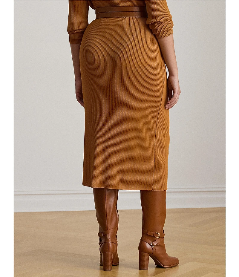Lauren Ralph Lauren Plus Size Rib-Knit Pull-On Side Slit Midi Coordinating Pencil Skirt