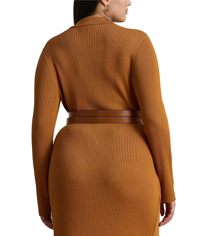 Lauren Ralph Lauren Plus Size Rib-Knit Spread Collar Long Sleeve Coordinating Polo Cardigan