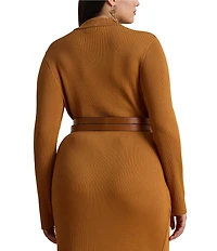 Lauren Ralph Lauren Plus Size Rib-Knit Spread Collar Long Sleeve Coordinating Polo Cardigan
