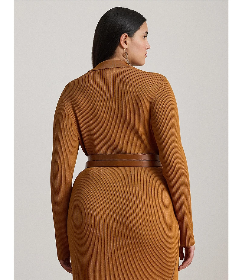 Lauren Ralph Lauren Plus Size Rib-Knit Spread Collar Long Sleeve Coordinating Polo Cardigan