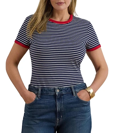 Lauren Ralph Lauren Plus Size Rib Knit Striped Cotton Tee
