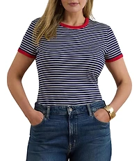 Lauren Ralph Lauren Plus Size Rib Knit Striped Cotton Tee