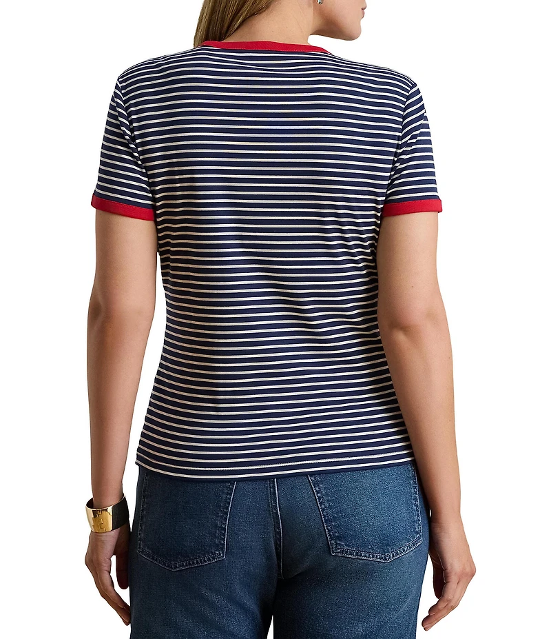 Lauren Ralph Lauren Plus Size Rib Knit Striped Cotton Tee