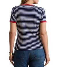 Lauren Ralph Lauren Plus Size Rib Knit Striped Cotton Tee