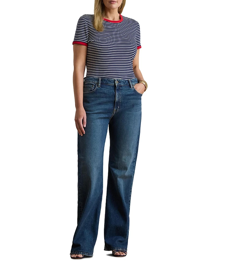 Lauren Ralph Lauren Plus Size Rib Knit Striped Cotton Tee