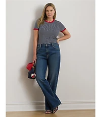 Lauren Ralph Lauren Plus Size Rib Knit Striped Cotton Tee