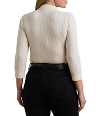 Lauren Ralph Lauren Plus Size Ribbed Knit Collar 3/4 Sleeve Polo Shirt
