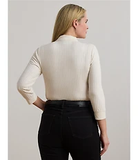 Lauren Ralph Lauren Plus Size Ribbed Knit Collar 3/4 Sleeve Polo Shirt
