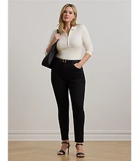 Lauren Ralph Lauren Plus Size Ribbed Knit Collar 3/4 Sleeve Polo Shirt