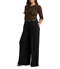 Lauren Ralph Lauren Plus Size Ribbed Knit Paisley Print Crew Neck Long Sleeve Sweater Top