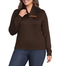 Lauren Ralph Lauren Plus Size Ribbed Knit Shawl Collar Long Sleeve Sweater Top