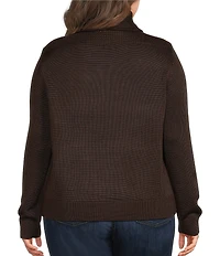 Lauren Ralph Lauren Plus Size Ribbed Knit Shawl Collar Long Sleeve Sweater Top
