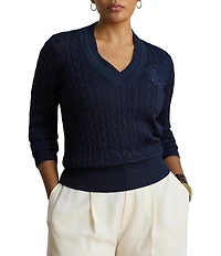Lauren Ralph Lauren Plus Size Ribbed Knit V-Neck Long Sleeve Cricket Sweater Top