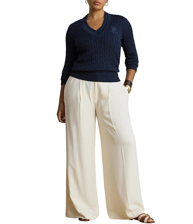 Lauren Ralph Lauren Plus Size Ribbed Knit V-Neck Long Sleeve Cricket Sweater Top