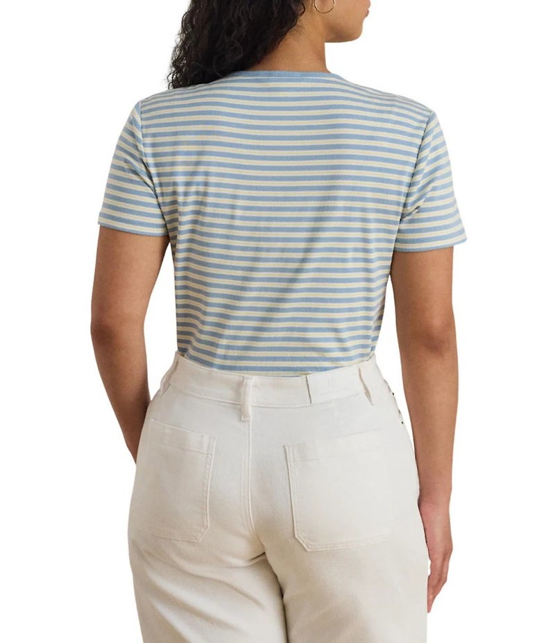 Lauren Ralph Lauren Plus Size Ribbed Knit Yarn-Dyed Stripe Crew Neck Short Sleeve Tee